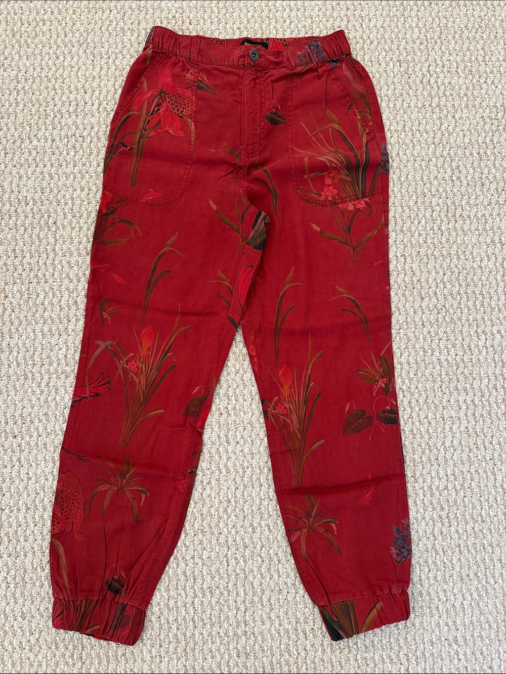 Desigual Red Floral Print Jogger Pants